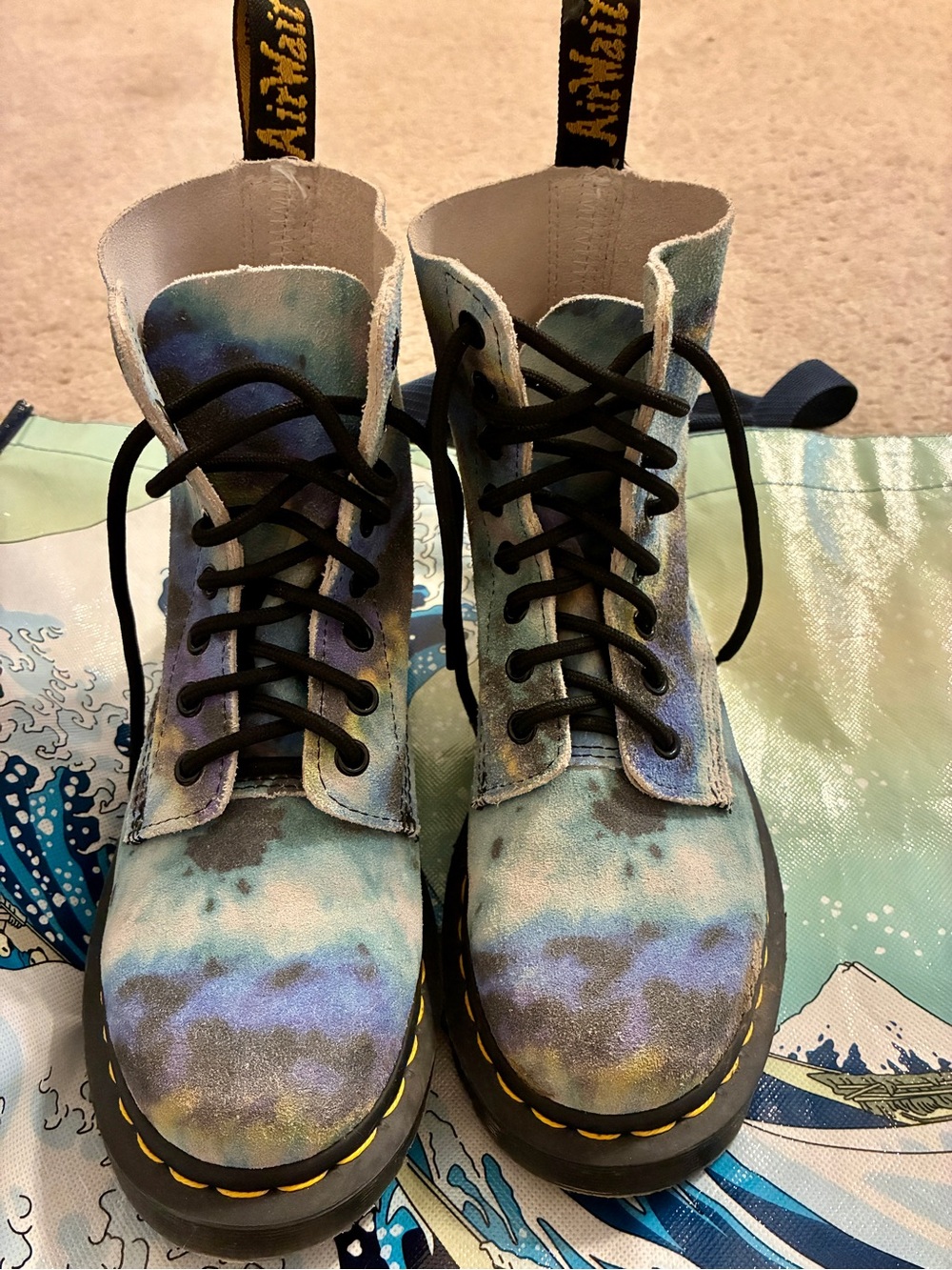 Dr. Martens Women's Blue & Teal Tie-Dye 8-Eye Lace-Up Boots Sz-6